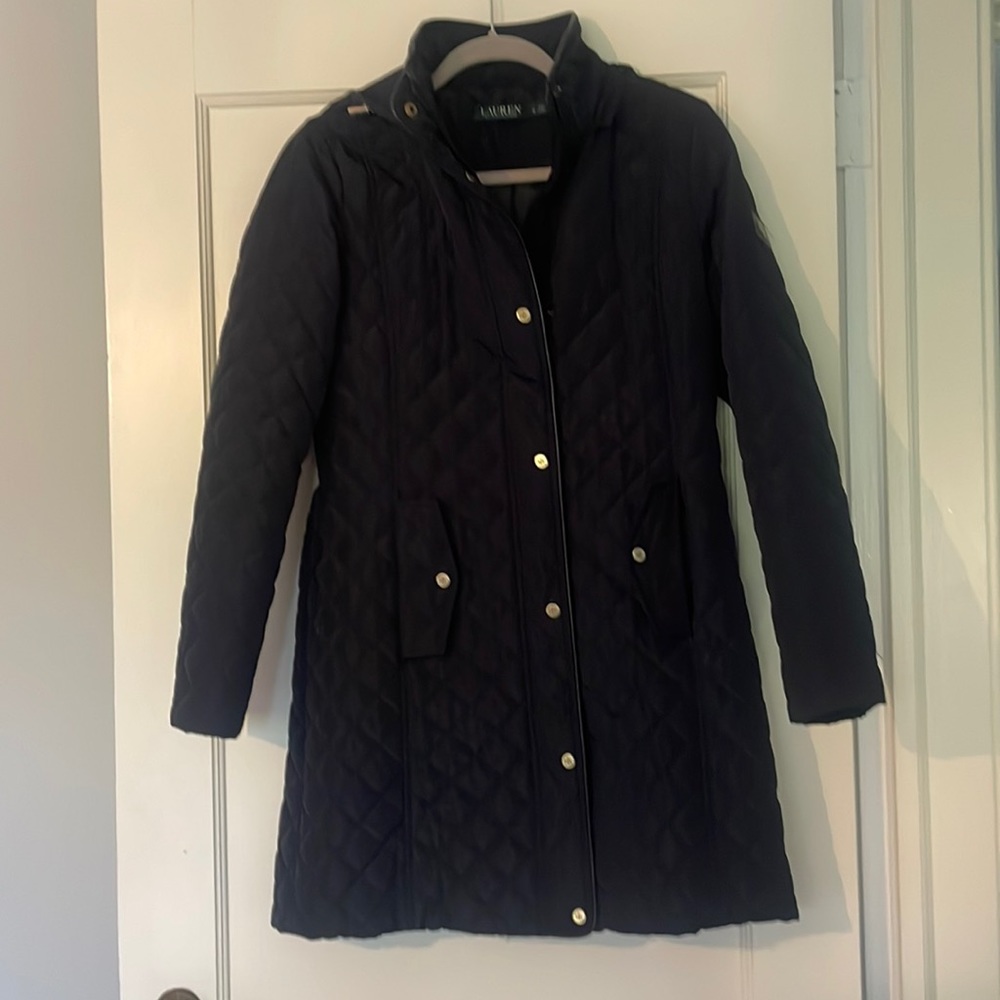 Navy Ralph Lauren Quilted Hooded Rain/Fall/Spring Coat
